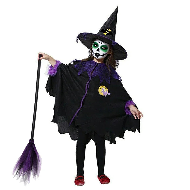 2-12T Halloween Costume for Kids Girls Purple Bat Dress Carnival Vampire Costume Witch Cosplay Clothes Carnival Party Gifts