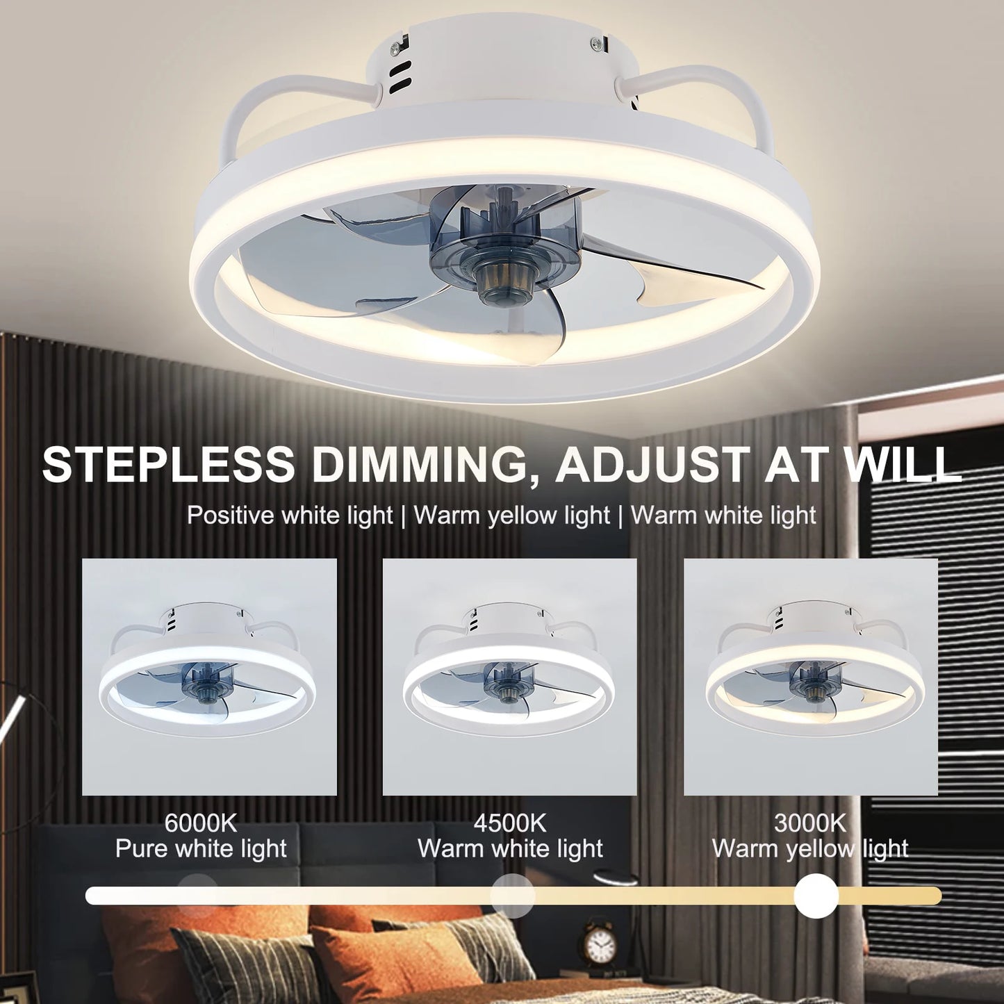 Cool Ceiling Fan Light for Bedroom Restaurant Study Room Decoration Electric Fan Intelligent Dimming Forward and Reverse Fan