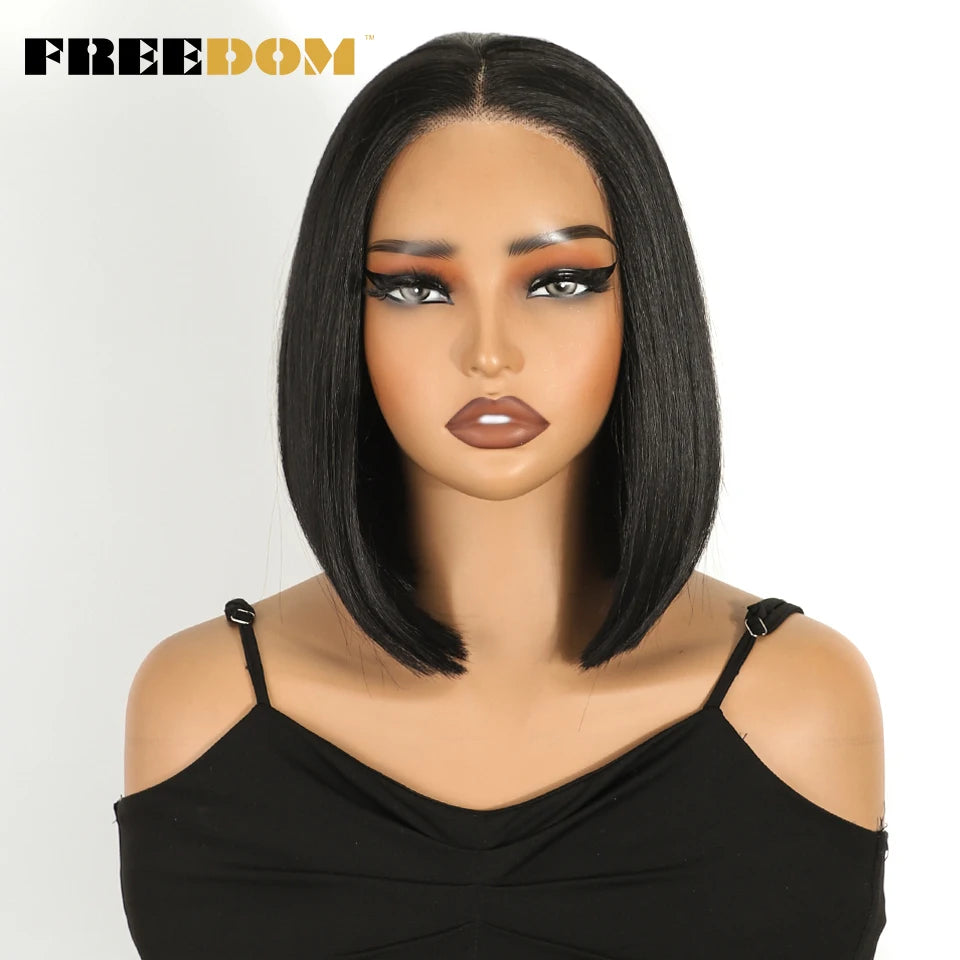 FREEDOM Synthetic Lace Front Wigs For Women 10 inch Short Bob Wig 13x3 Pre Plucked Natural Hairline Ombre Brown Blonde Lace Wig