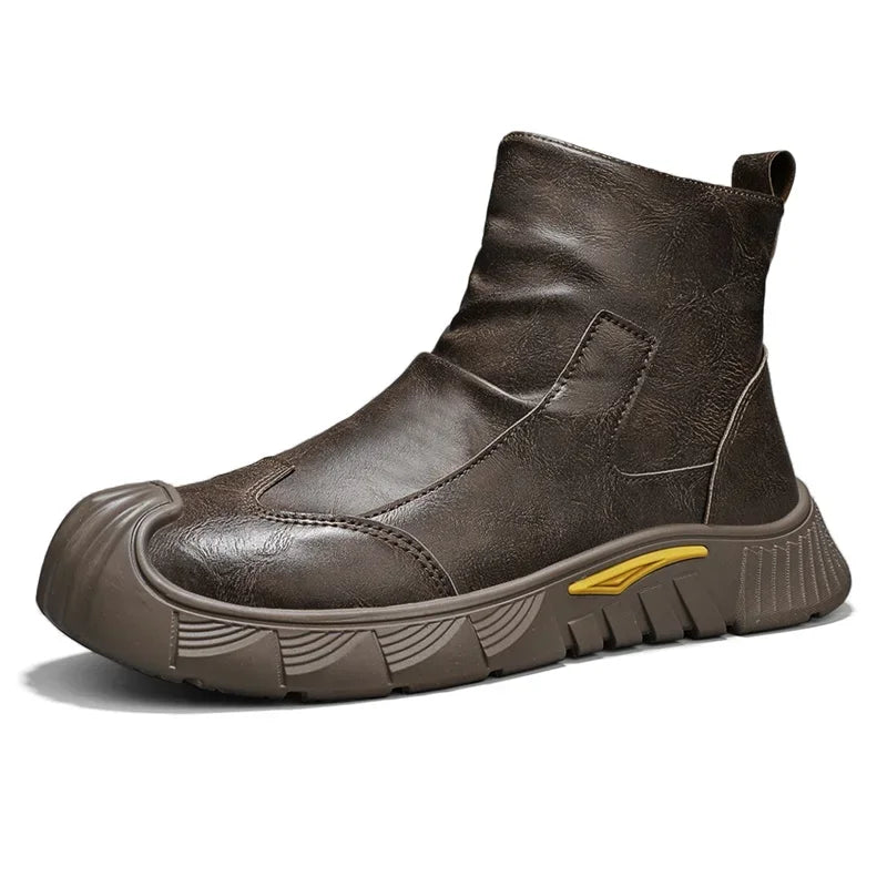 Fipatbu Unisex wool-lined barefoot leather boots with a solid color and a wide-toe design