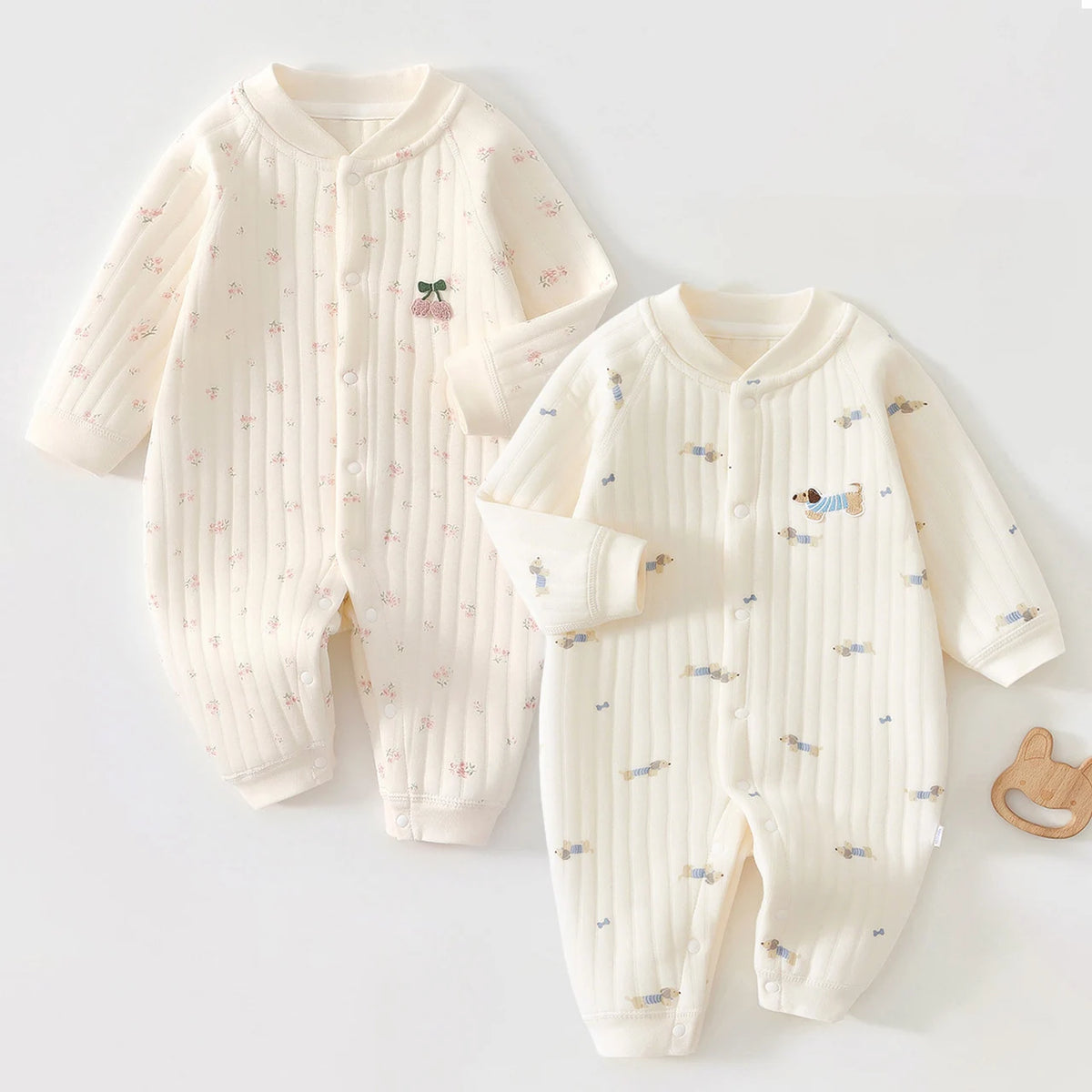 Autumn Winter Baby Jumpsuit Thicken Cotton One-piece Suit Newborn Romper Crawling Clothes 0-2Year Infant Warm Outerwear Bodysuit