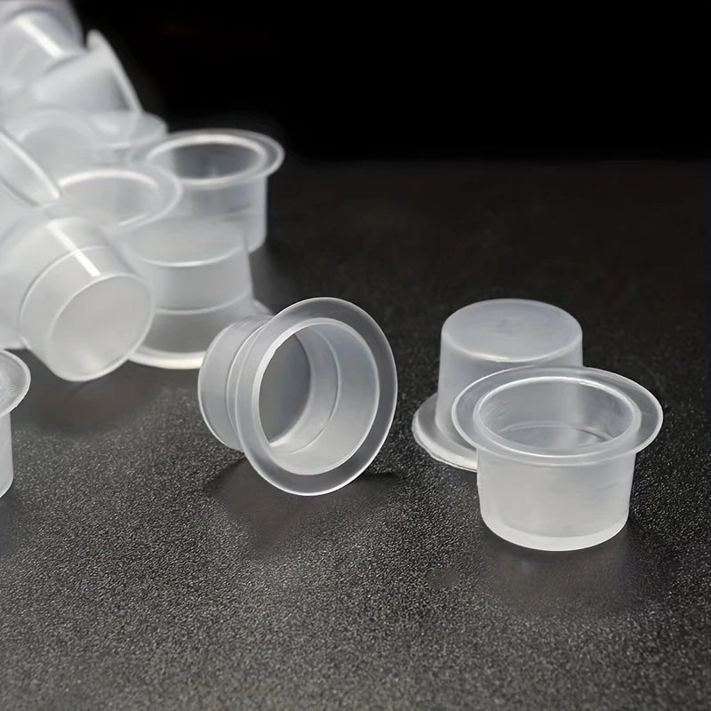 100pcs Disposable Tattoo Ink Cups Plastic Pigment Clear Holder Container Caps Tattoo Permanent Makeup Microblading Supply