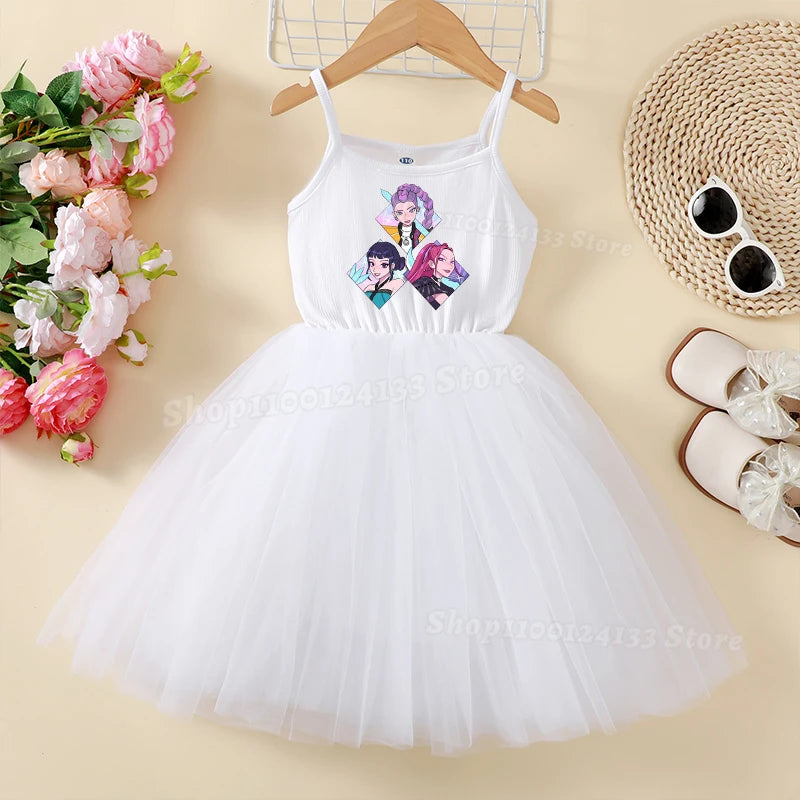 Demone Hunter Girls Baby Dress Skirts Summer Cute Anime Harajuku Princess Y2K Kawaii Clothes Kids Tutu Puffy Skirt Birthday Gift
