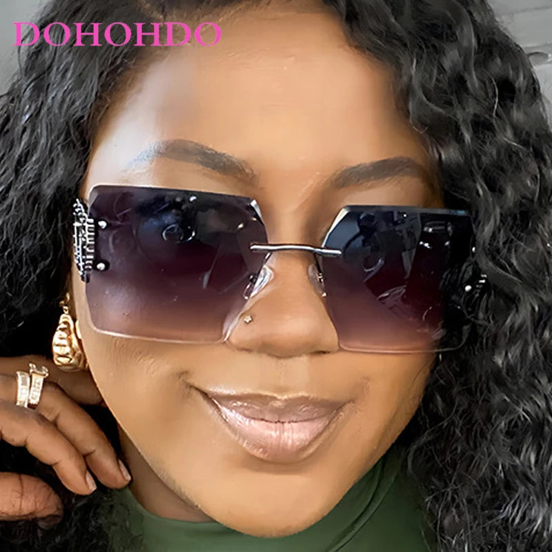 Rimless Retro Square Sunglasses Women And Men Trends Brand Design Metal Love Decoration Shades Travel Driving Sun Glasses UV400