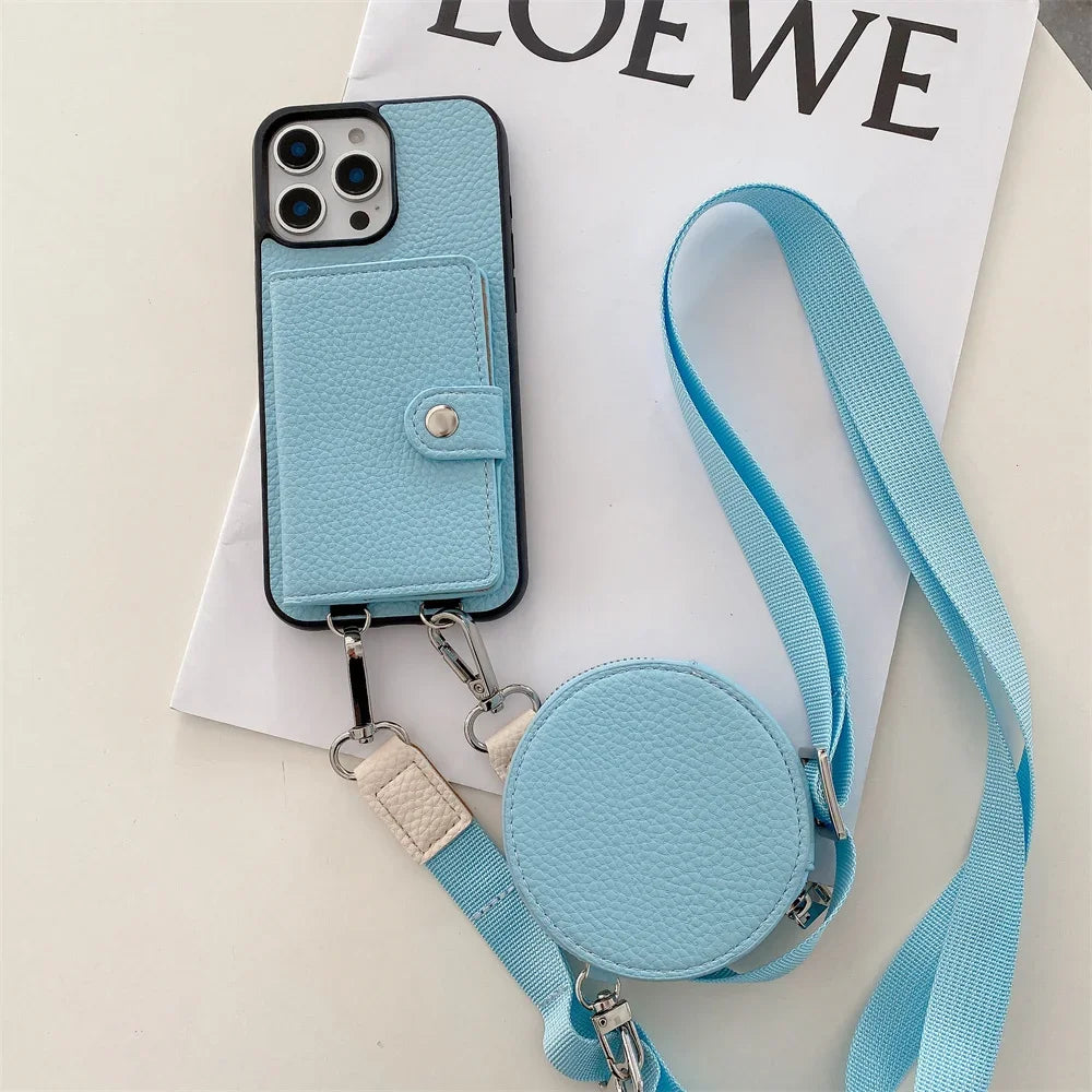 Crossbody Wallet Card Slot Coin Purse for IPhone 17 Air 16 15 Plus 14 13 12 11 Pro Max Leather Protective Phone Case Cover