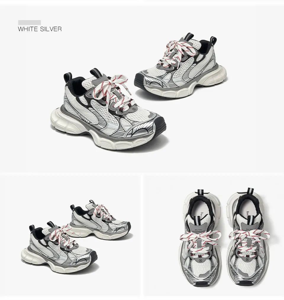 BEAUTODAY Casual Sneakers Women 2023 Synthetic Leather Mixed Colors Thick Soles Lace-up Breathable Ladies Shoes Handmade 29486