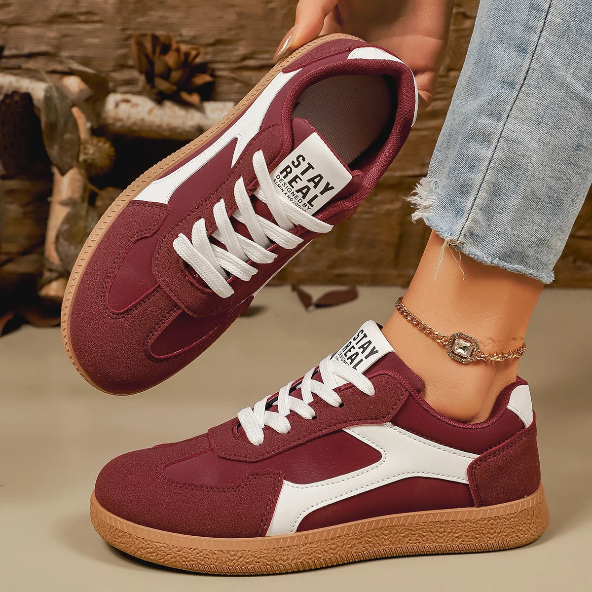 Mix Color Women Sneakers 2026 Spring New Platform Luxury Flat Vulcanized Shoe Female Lace-Up Non-Slip Casual Skateboarding Shoes