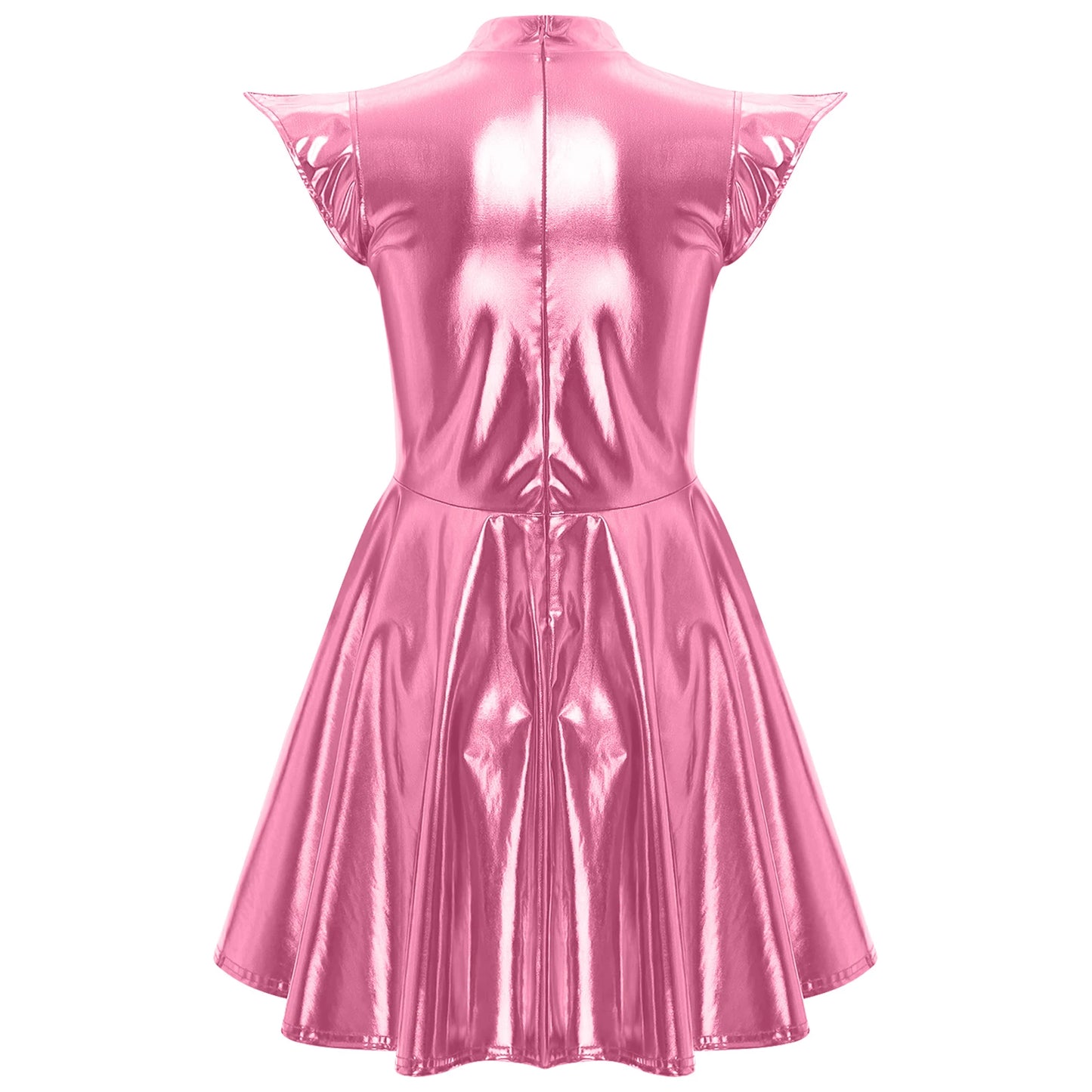 Womens Cocktail Dress Shiny Metallic Dress Alien Space Cap Sleeve High Waist A-line Dress for Halloween Party High Street Dress