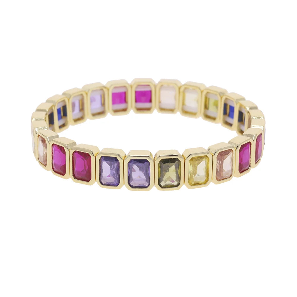 New Iced Out Bling CZ Geometric Stretchy Stretch Double Tennis Chain Bracelet Adjusted Size Bangle For Women Fashion Jewelry