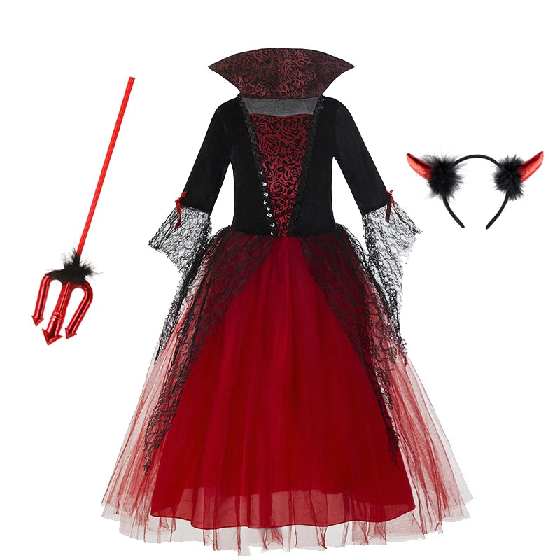 2-12T Halloween Costume for Kids Girls Purple Bat Dress Carnival Vampire Costume Witch Cosplay Clothes Carnival Party Gifts