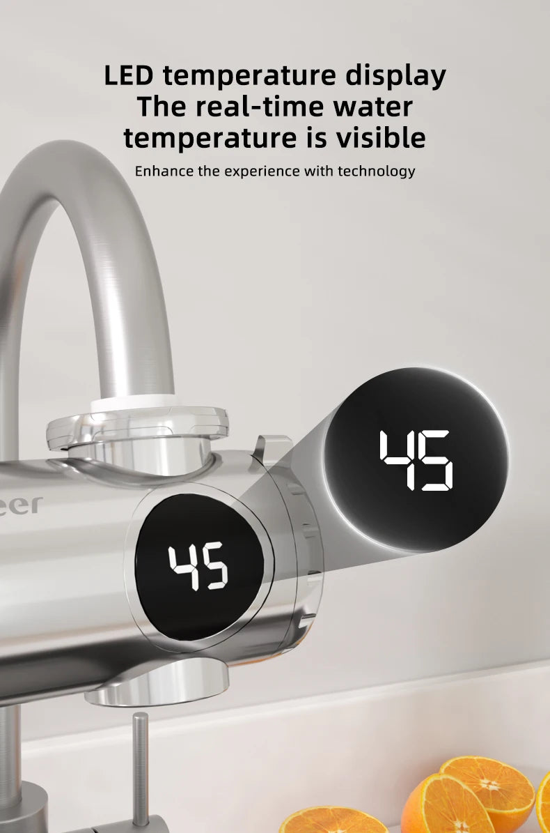 3000W Electric Water Heater Quick Install Instant Heating Faucet Hot and Cold Double Outlet Tap with Temperature Display 220V