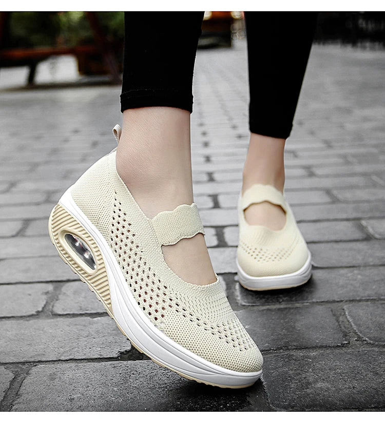 Solid Color Women Walking Shoes Air Cushion Non Slip Orthopedic Shoes Ladies' Casual Mother's Shoes Slip-On Lazy Loafers Sneaker