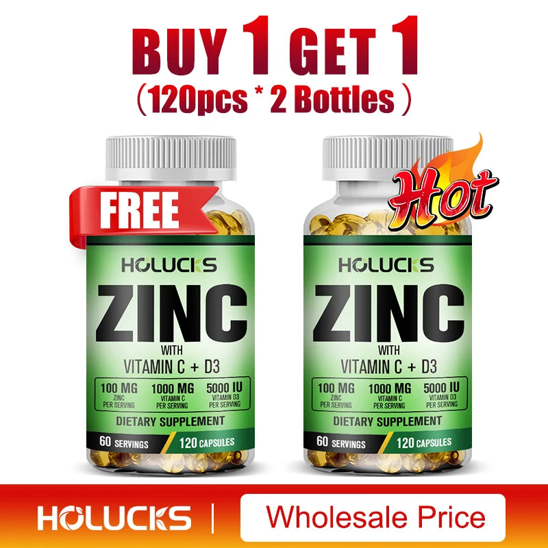 Zinc Complex Supplement, Vitamin C, Support Collagen, Antioxidant, Boost Immune, Improve Sleep & Energy, Premium Capsules