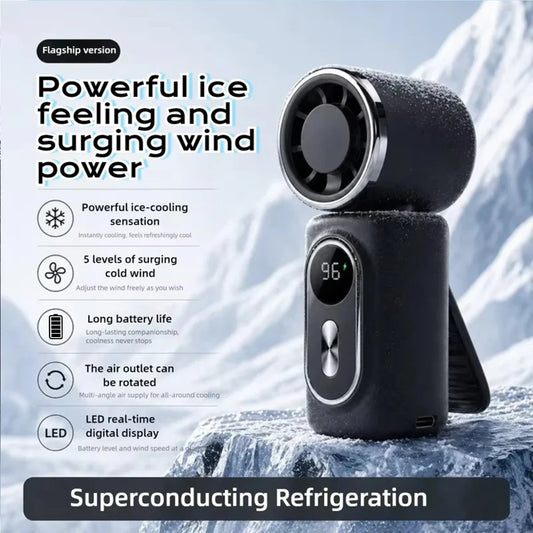 New Mini Fan Handheld Small Portable Fan Cooling Turbo 5 Speeds 3000mAh LED Display 180° Rotatable Clip Type-C Rechargeable Fans