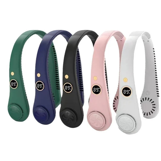 Rechargeable Electric Fan Digital Display Hanging Neck Fan Bladeless Design Electric Fan Bladeless Neckband Fan USB Rechargeable