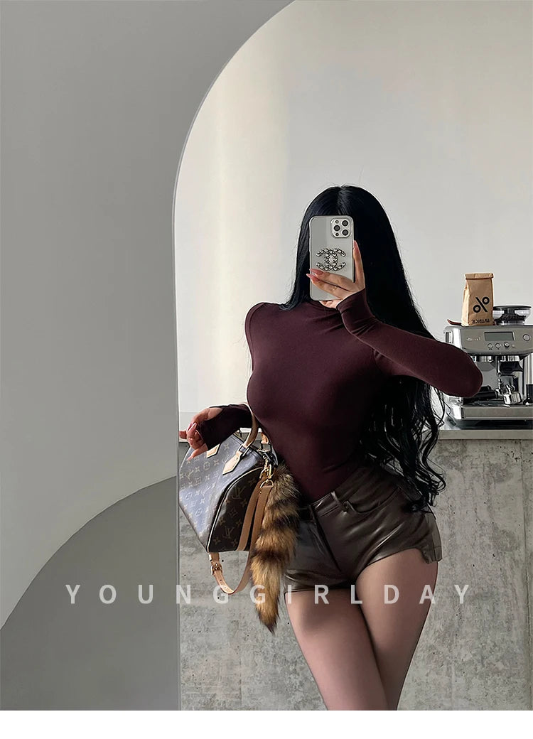 Sexy High Waist PU Leather Shorts Women's Tight Fit Hot Pants Long Legs Enhancing Hip Shape Arc Design Daily Wear Shorts