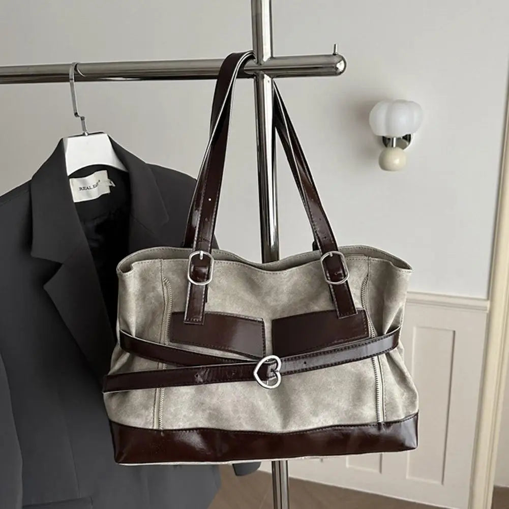Retro Belt Buckle Underarm Shoulder Bag Women Large Capacity Commuter Tote Bag Vintage Casual Handbag Female Purse