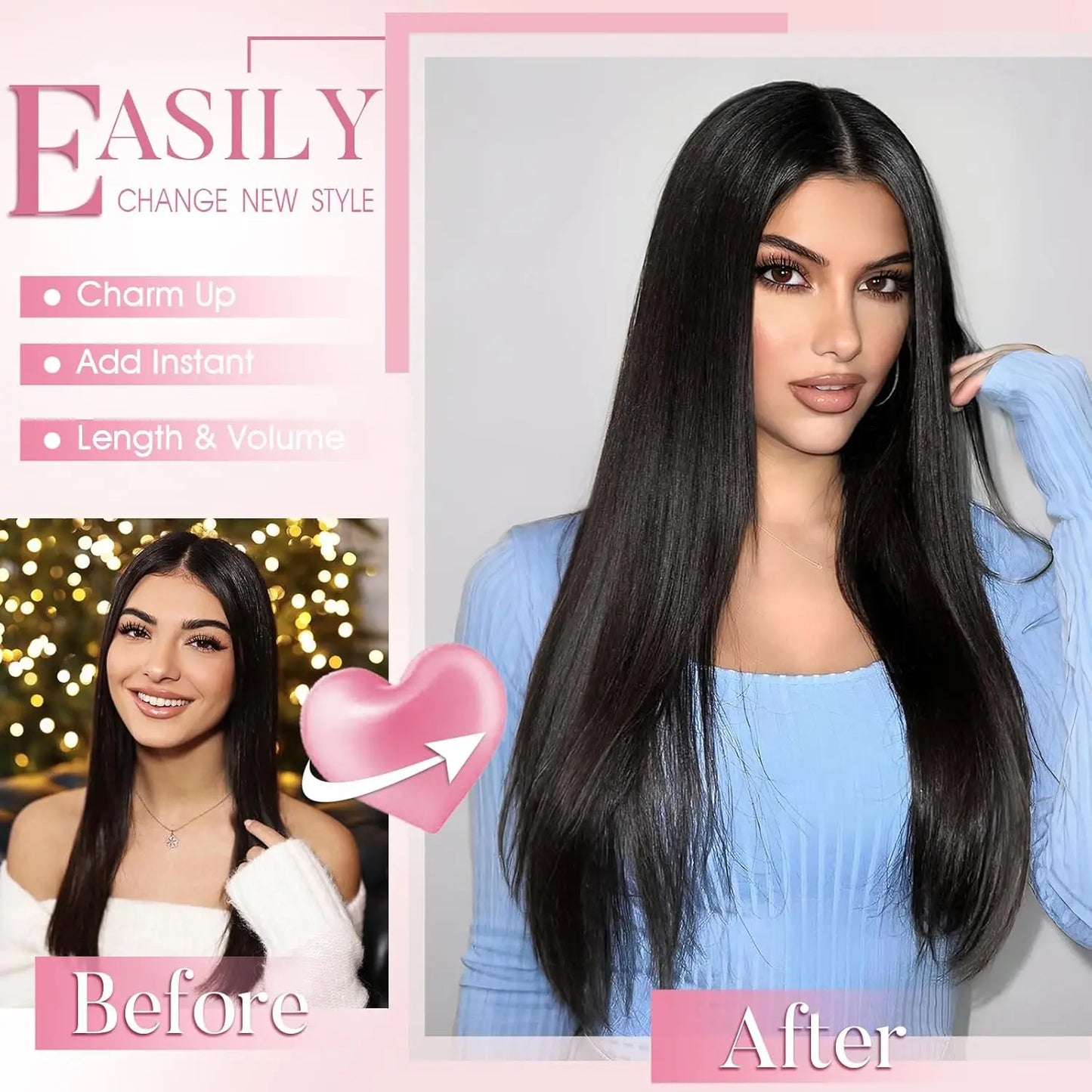 Synthetic Clips in Hair Extensions 6Pieces/Set 24 Inch Long Straight Extensions for Women Hairpiece