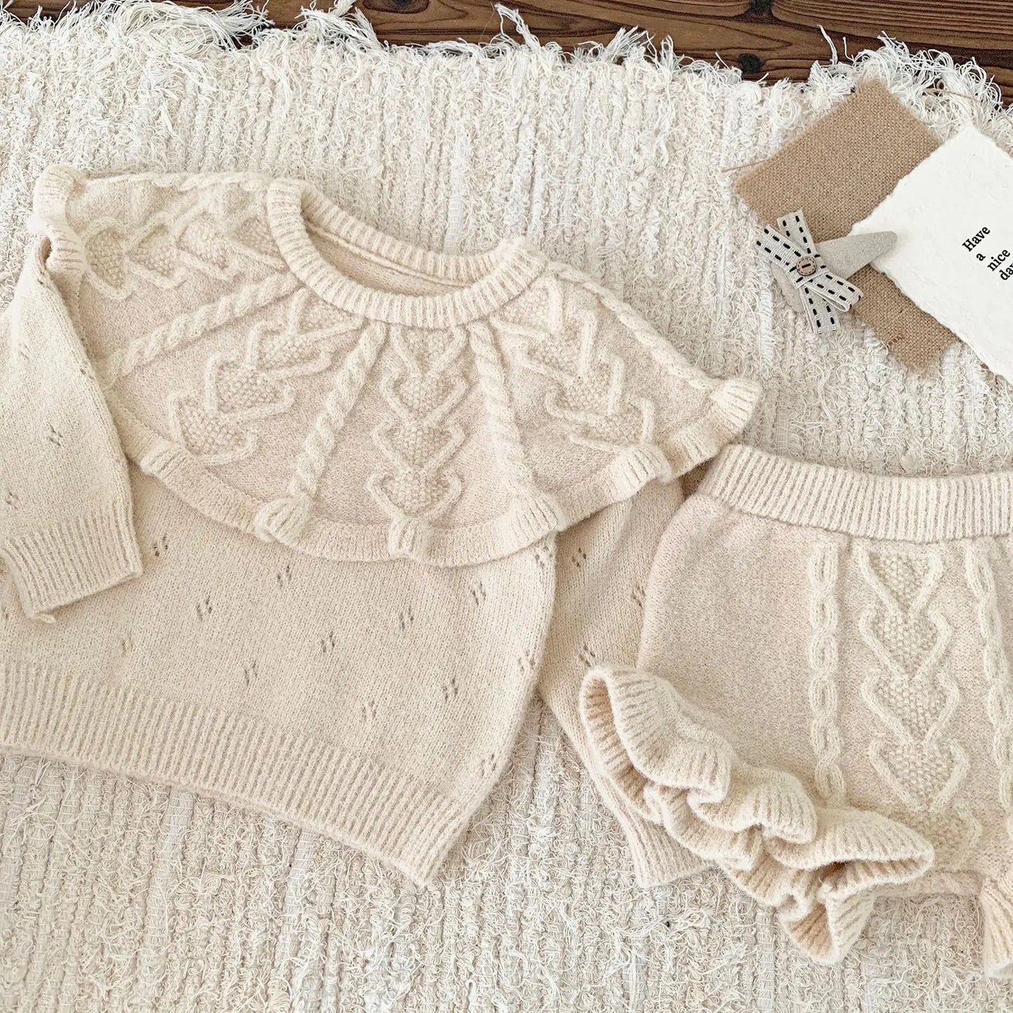 4487 Baby Clothing Set 2024 Autumn and Winter Baby Knitted Sweater Suit Twist Sweater +pp Short
