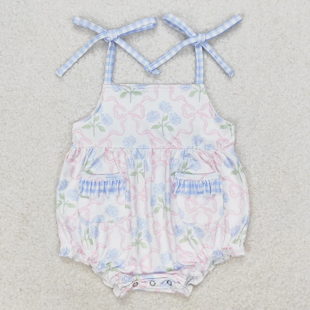 New Fashion Baby Girls Rompers Pink Checkered Flowers Short Sleeve Rompers Boutique Toddler Girls Bubbles Summer Baby Onesie Hot