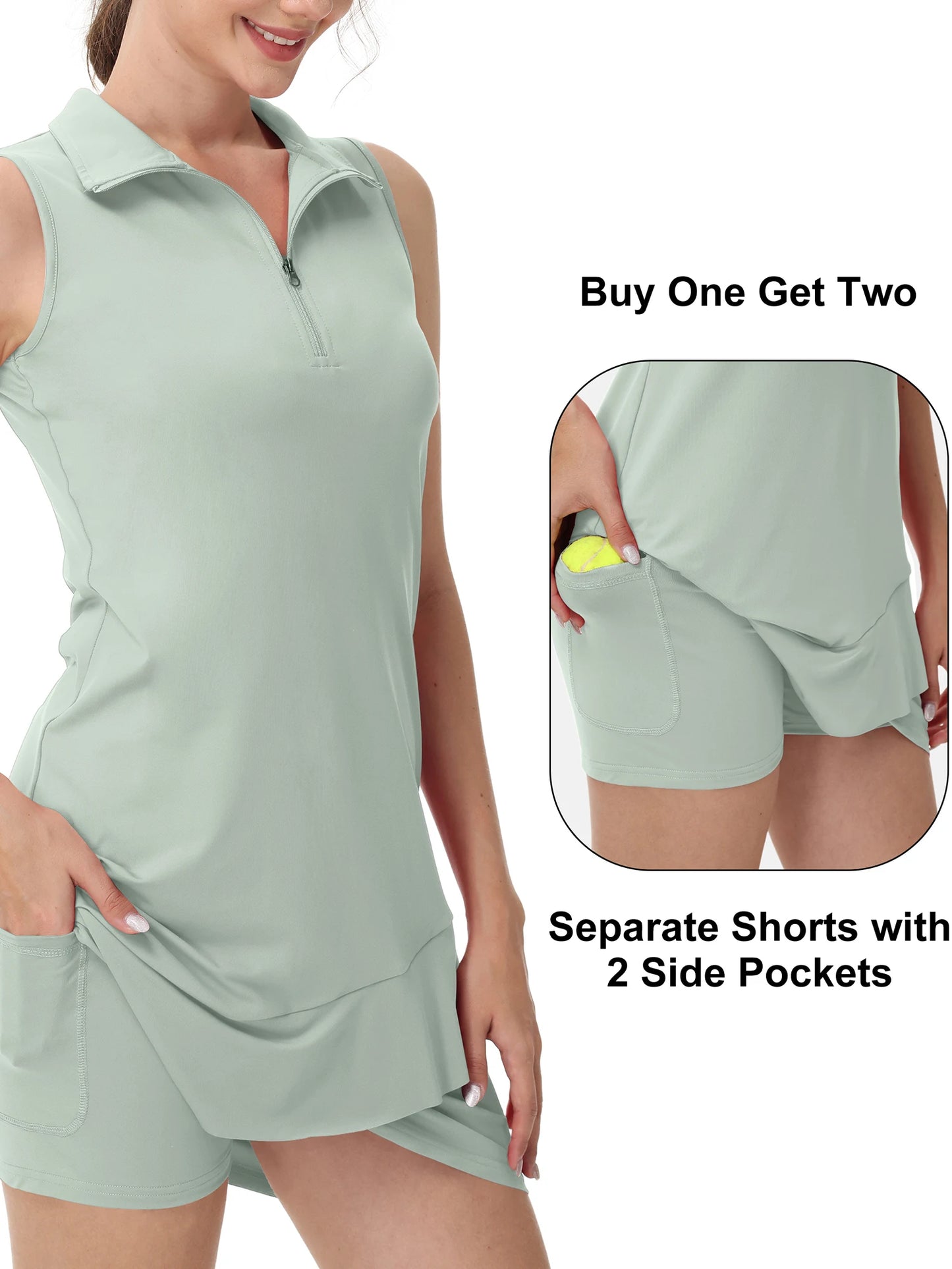 2Pcs Women Sleeveless Tennis Dress with Shorts, Breathable Golf Tennis Tank Skirt for Summer Sports Casual Wearing