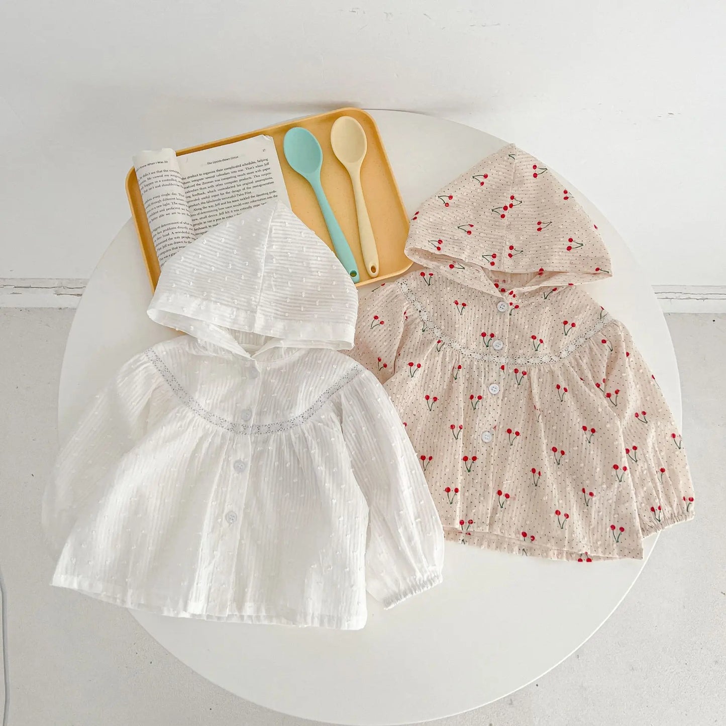 Summer Newborn Infant Baby Girls Thin Sun Protection Clothing Cherry Printing Hooded Coat Ventilate Jacket Kids  Baby Clothing