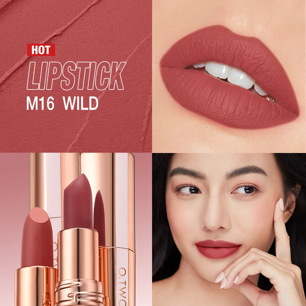 O.TWO.O Lipstick Lip Tint Matte Long Lasting Waterproof Velvet Not Fading Sexy Non-stick Cup Lip Glaze Makeup Cosmetics