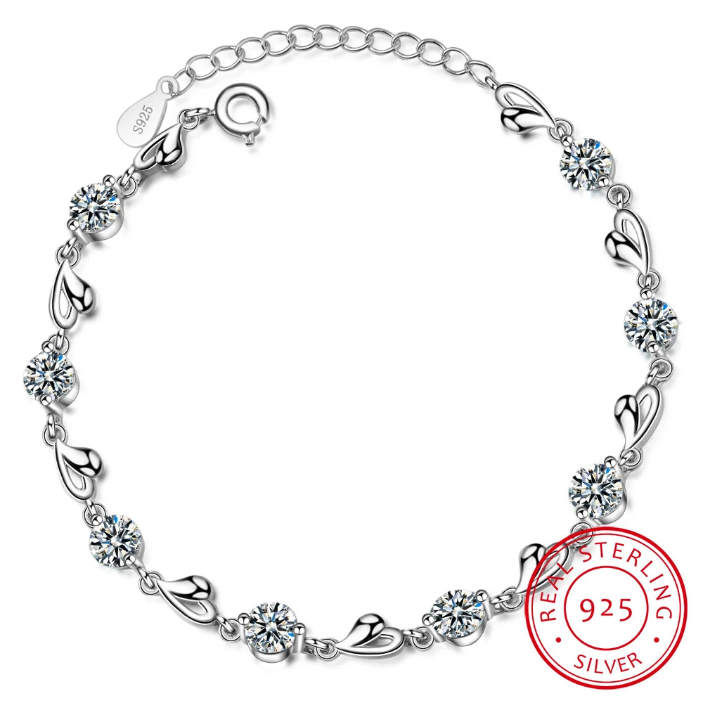 Delicate 925 Sterling Silver Zircon Love Heart Shaped Bracelets For Women Valentines Gift Wedding Jewelry S-b227