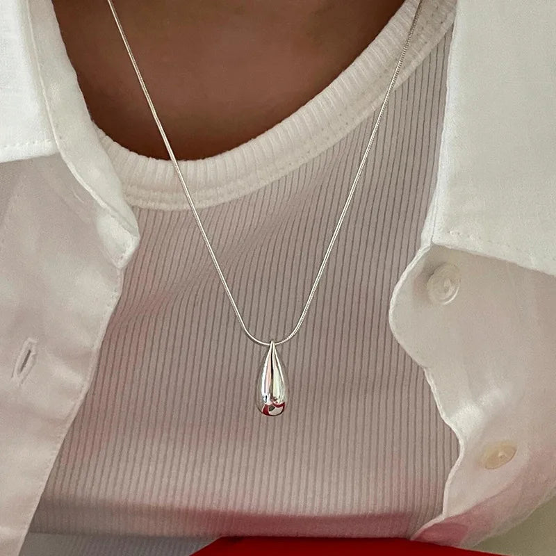 VENTFILLE  925 Sterling Silver Black Agate Necklace for Women Girl Snake Bone Chain Water Drop Jewelry Gift Dropshipping