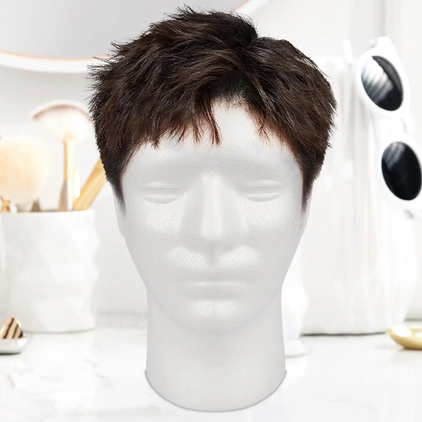 Male Mannequin Head Round Base Lightweight Foam Wigs Head Model and Display Hair, Hats and Hairpieces for Glasses Headset Wigs