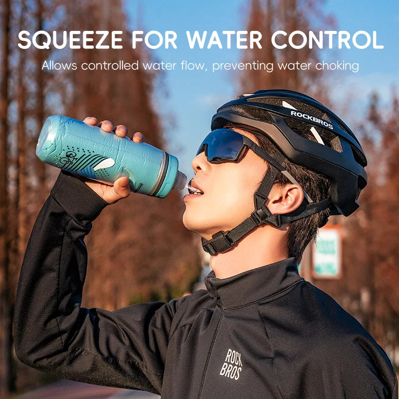 ROCKBROS 620ml Cycling Water Bottle Cold Water Insulated Thermal Silicone Bottle Outdoor Sports MTB Road Bike Bicycle Bottle