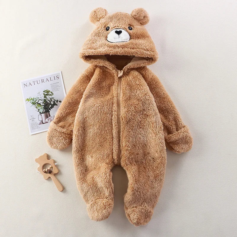 Baby Winter Romper Fleece Cartoon Panda Bunny Hooded Jumpsuit for Boy Girl Clothes Soft Loungewear Thicken Toddler Infant Onesie