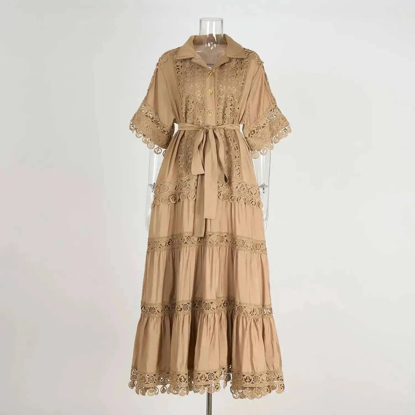 Luxury Long Maxi Dresses Shirt Women 2025 Summer Holiday Lace Embroidery Cotton Loose Big Size Hollow Out Wedding Dress White