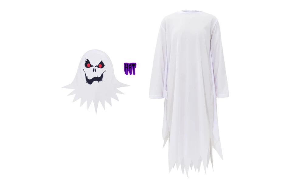 Halloween Boys Girls White Ghost Scary Cosplay Costume for Kid Child Stage Performance Carnival Party Dress Up Suit