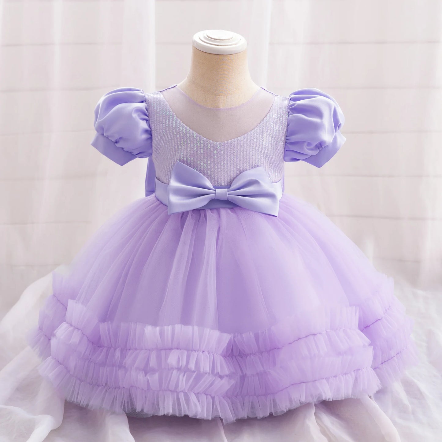 Toddler Sequin Baby Girl Party Dresses Bow Princess Dresses for Girl 1st Birthday Baptism Baby Dress Tutu Lace Wedding Prom Gown