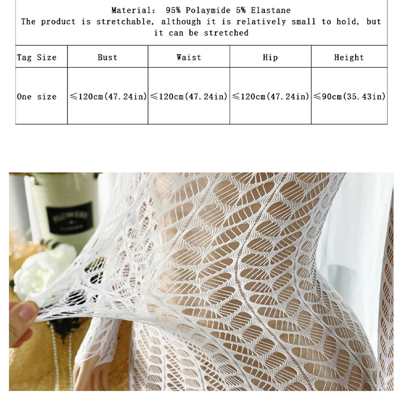 1PC Women Fishnet Cover Up Without Bikini Sexy Lingerie See Through Hollow Out Bodycon Dress Long Sleeve Beachwear ds026