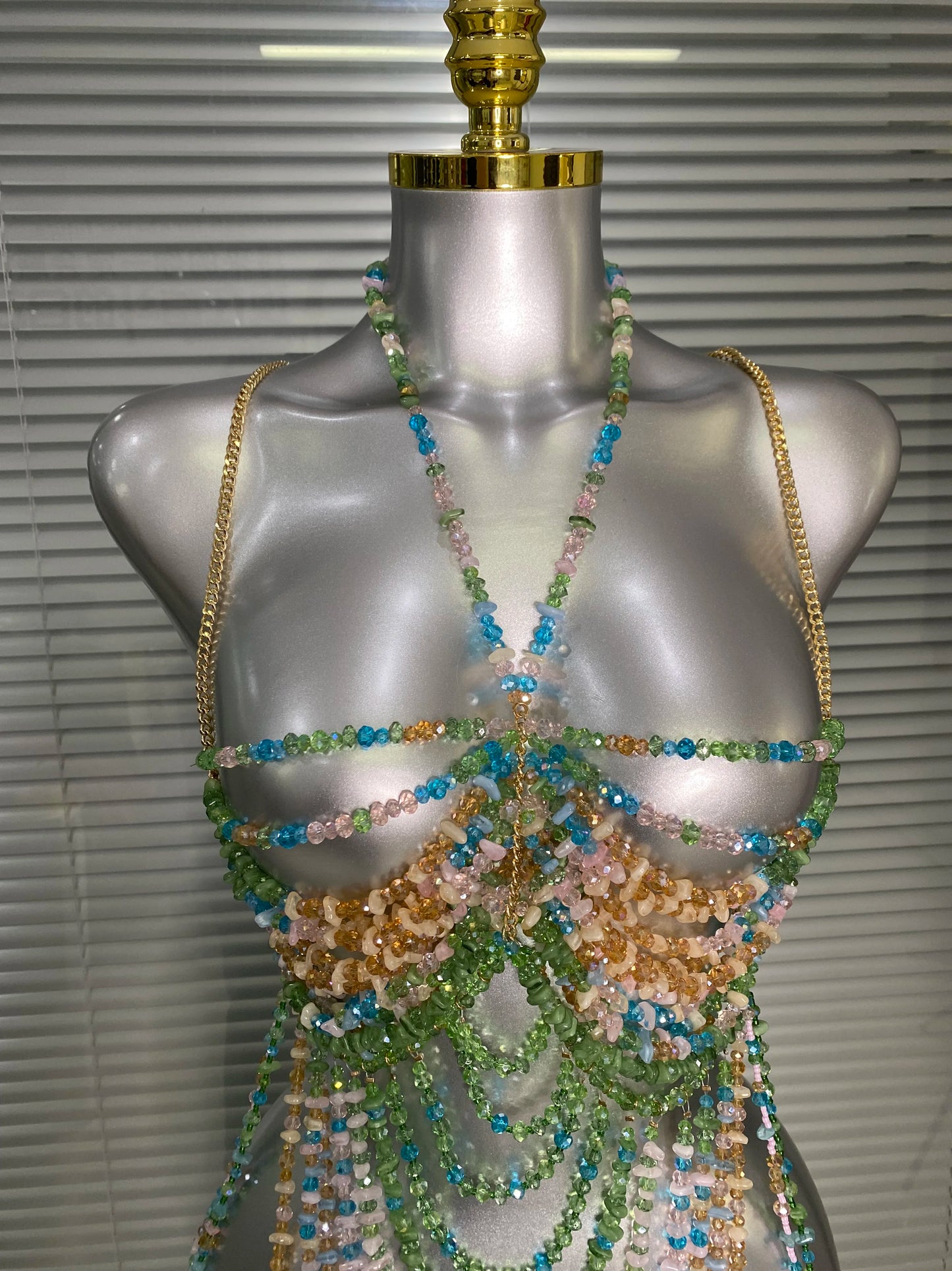 Crystal Rhinestone Tassel Body Chain Harness Bra for Women Multi-layer Shiny Gemstone Body Jewelry Sexy Halter Neck Bikini Chest