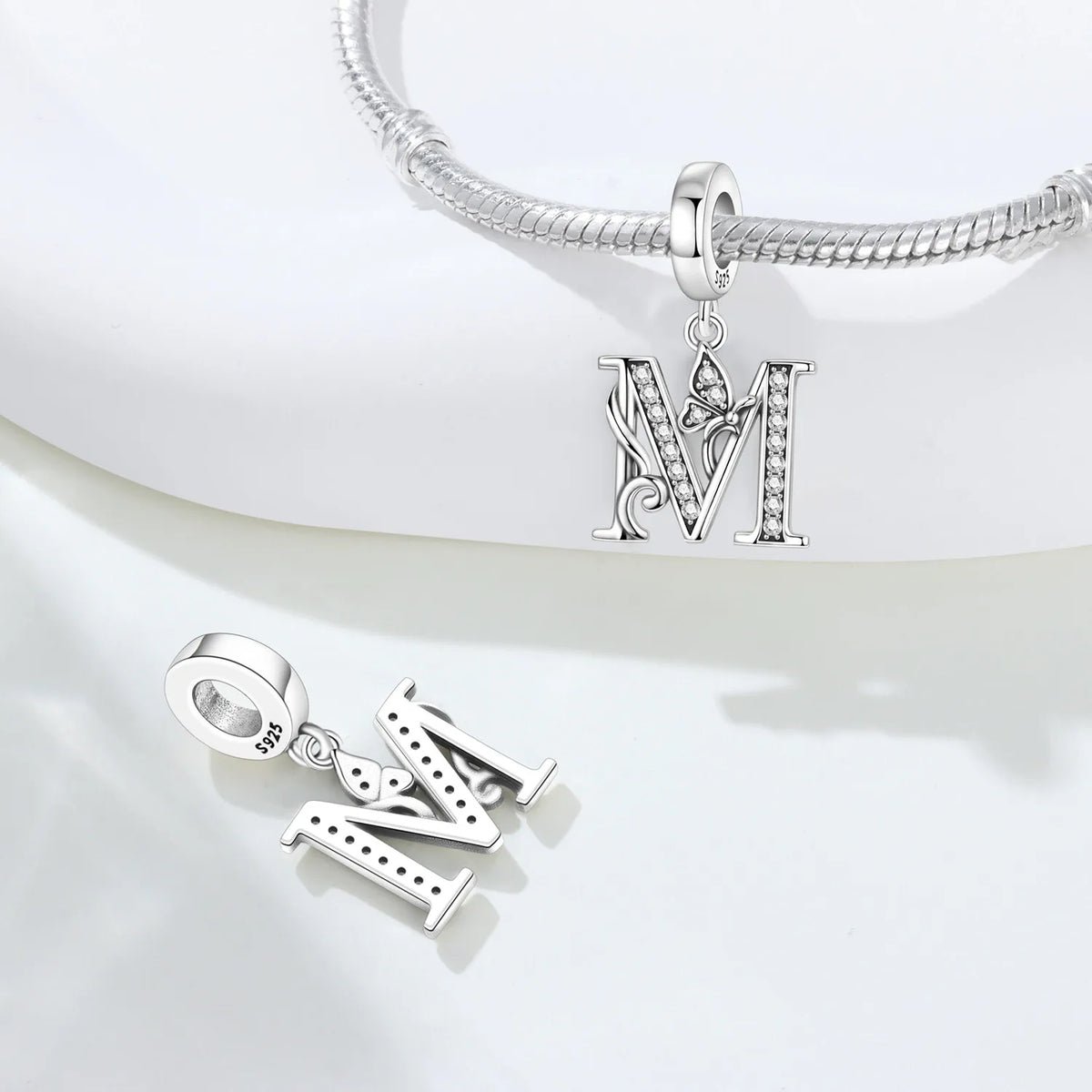 2026 New 925 Sterling Silver Zircon Scroll Grass Pattern 26 Letter Bead Charms for Women Fit DIY Bracelet Necklace Jewelry Gift