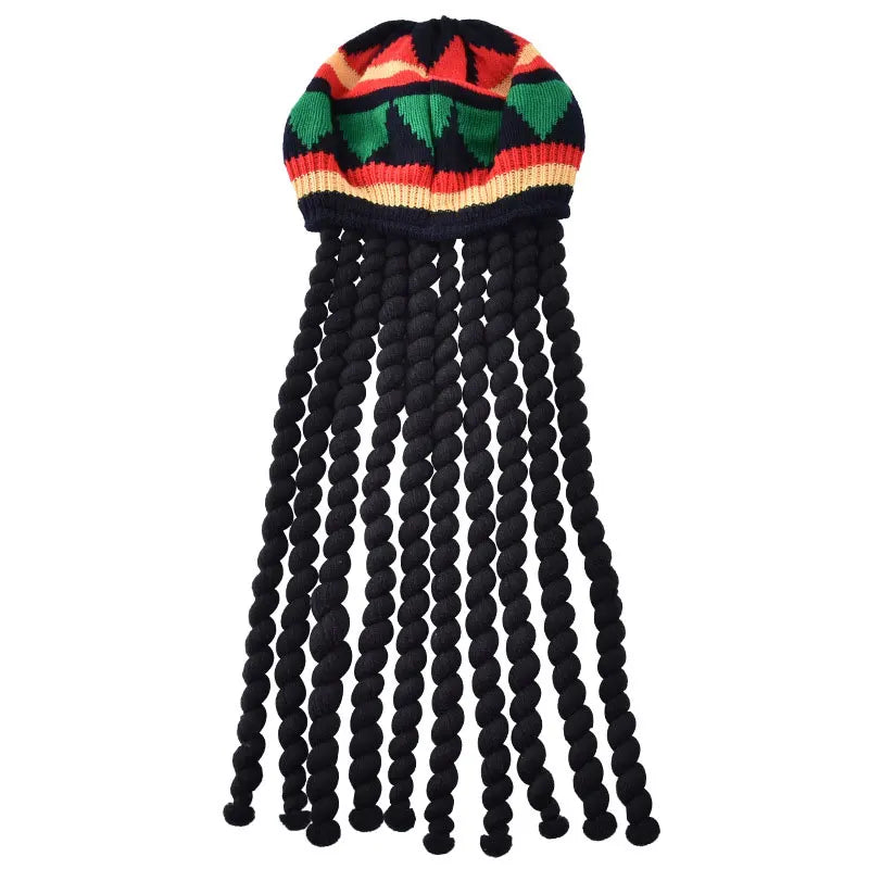 Halloween Hippie Costume Men 60s 70s Hippie Set Pants Shirt Fringe Vest Glass Frame Necklace Rasta Hat Dreadlocks