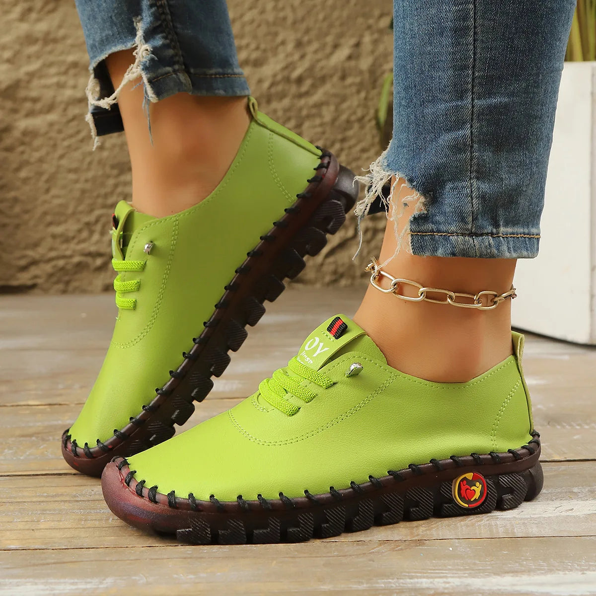 Casual Hand Sewn Women's Single Shoes Soft Bottom Cow Tendon Autumn New Style Comfortable Breathable Wear Resistant Mom Shoes