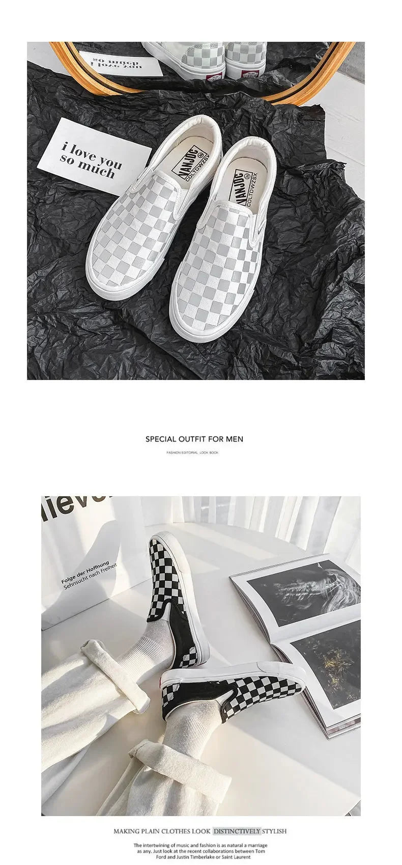 Black White Plaid Canva Women's Shoes Student Vintage Hong Kong Style Versatile Flat Shoes Korean Version Harajuku Casual