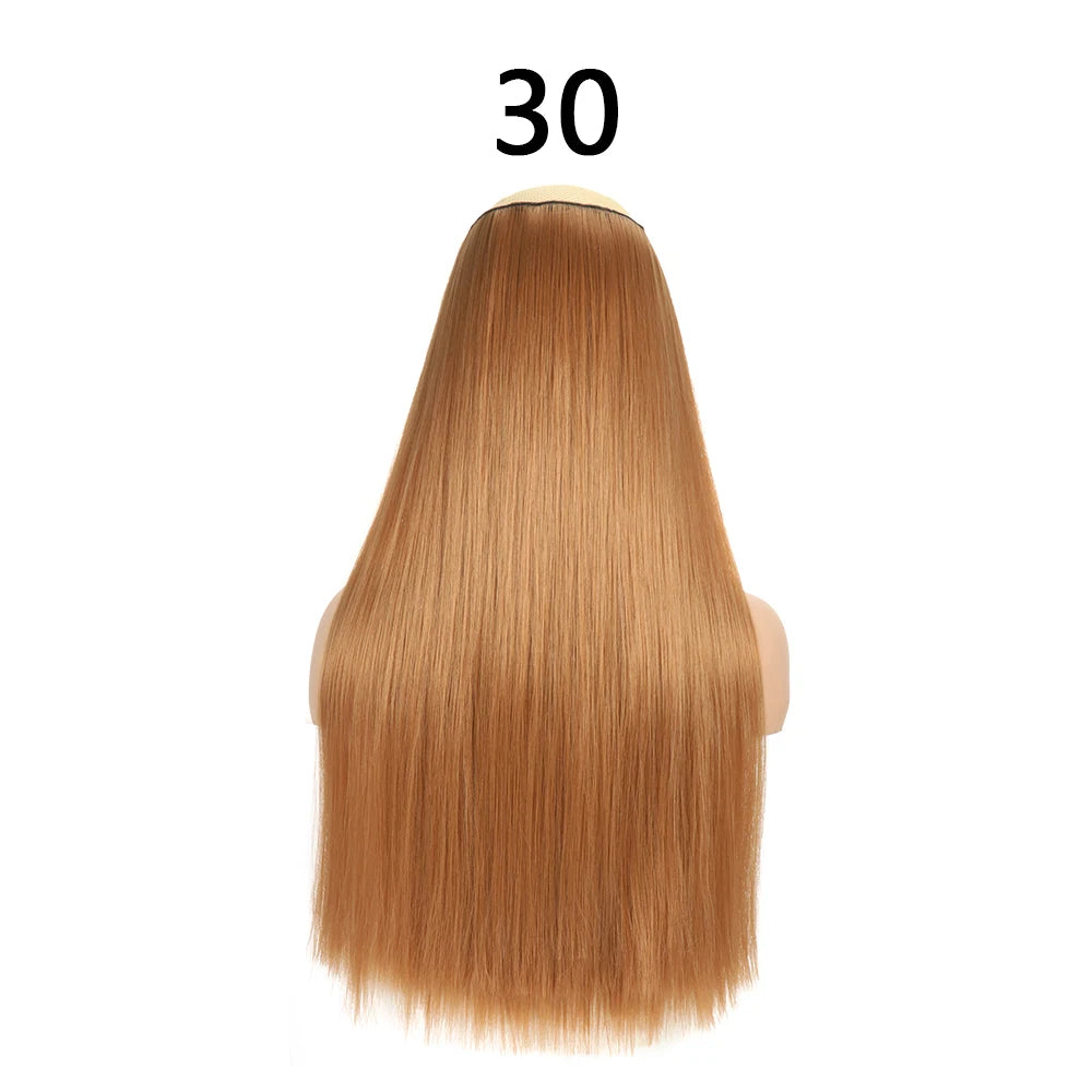 Synthetic 24Inch Hair Extensions OnePiece 5 Clips Long Straight Hairstyle Heat Resistant Fake Hairpiece For Women Natural Brow