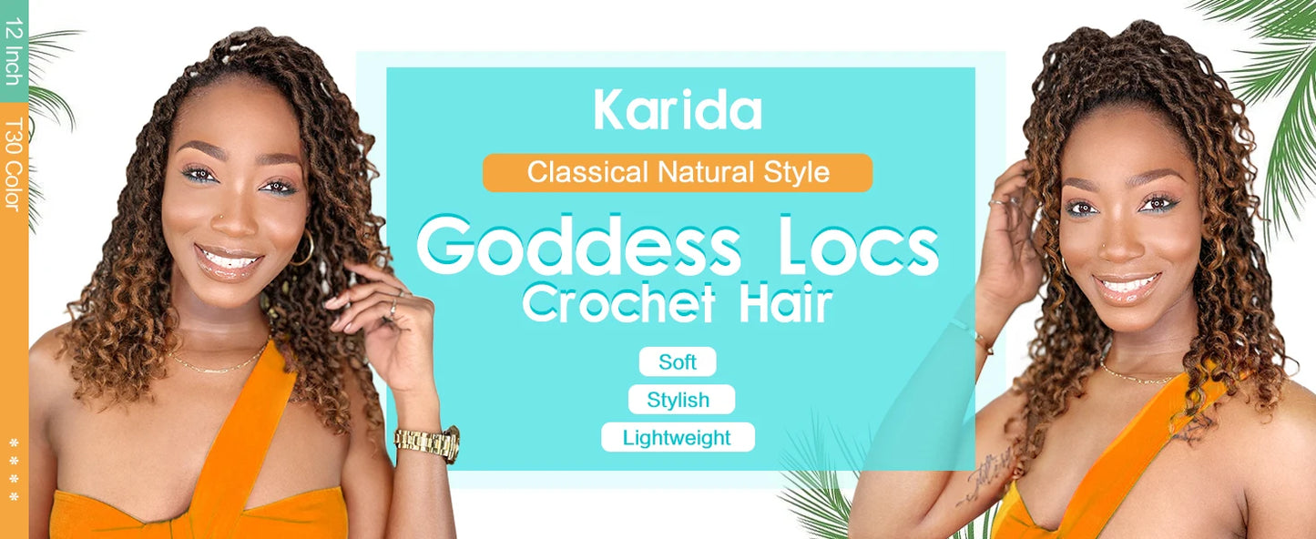 12-24inch Goddess Locs Crochet Hair Goddess Faux Locs Synthetic Crochet Hair For Women Pre Looped Faux Locs With Curly Ends