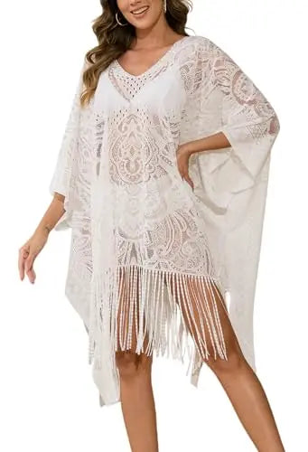 Sexy Elegant Lace Beach Cover Up for Women, Bathing Suit Cover Up, V-Neck Swimsuit Coverup for Poolside, Seaside and Party