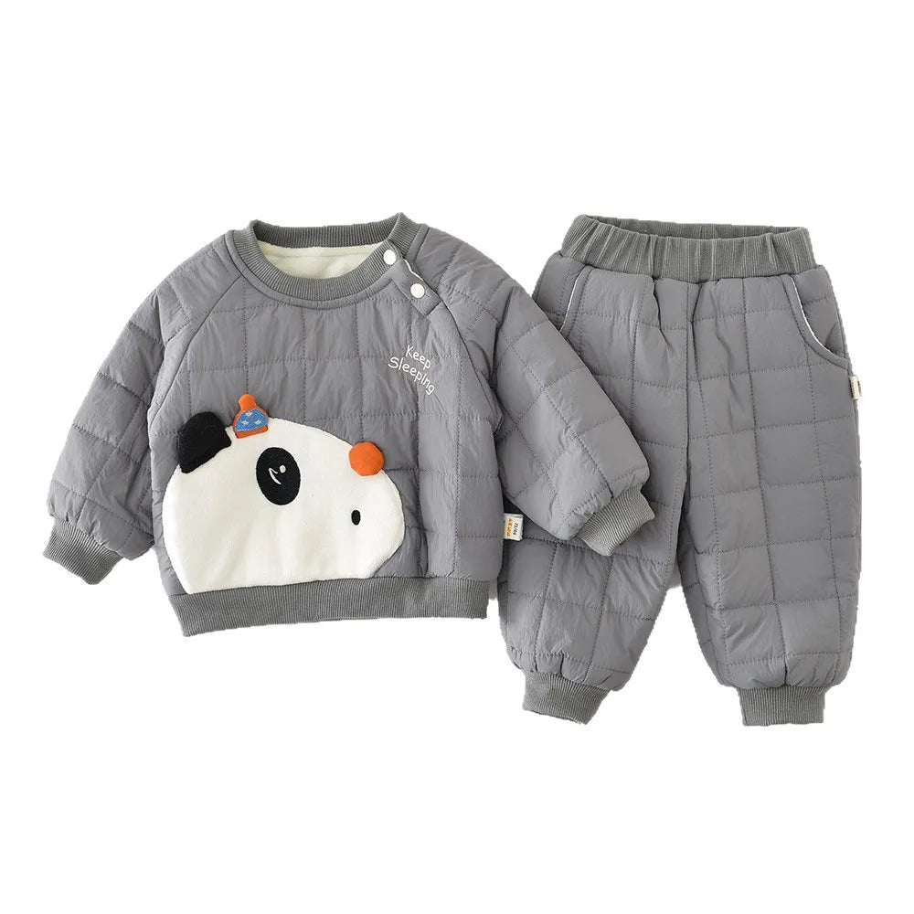 LILIGIRL Winter Baby Clothes Set 6M-3T Thicken Toddler Boys Cartoon Panda Suit Simple Loose Infant Fleece Padded Outfit 2PCS