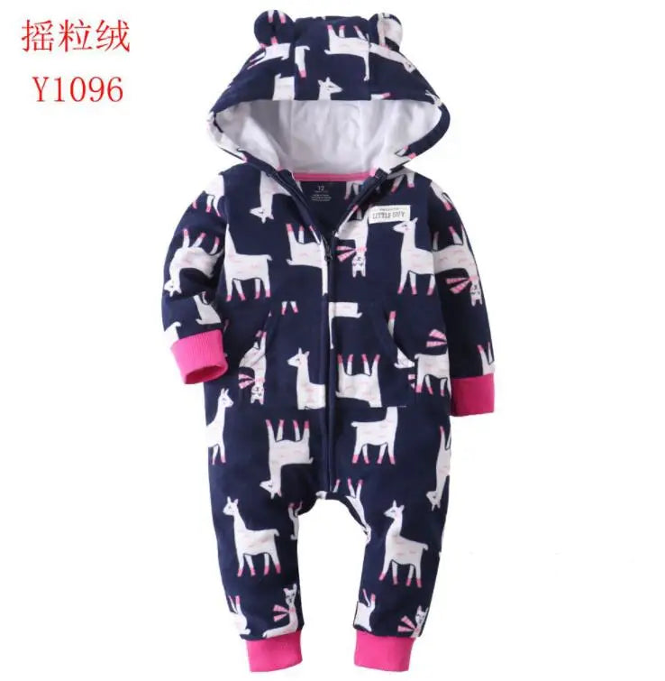24M Toddler Baby Clothes Romper Children Fleece Outdoor Clothing Winter Warm Climbing Jumpsuit Zipper One-piece Coverall Pajamas