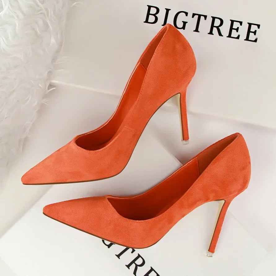 Korean Style Fashionable Minimalist High Heel Velvet Surface Sexy Slimming Professional OL Women's Single Shoes Sharp Pointed To