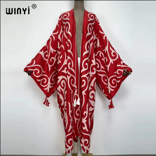 WINYI print summer maxi dress Muslim Abaya Lady beach cover up muslim woman dresses Beachwear fashion Kaftan abaya dubai luxury
