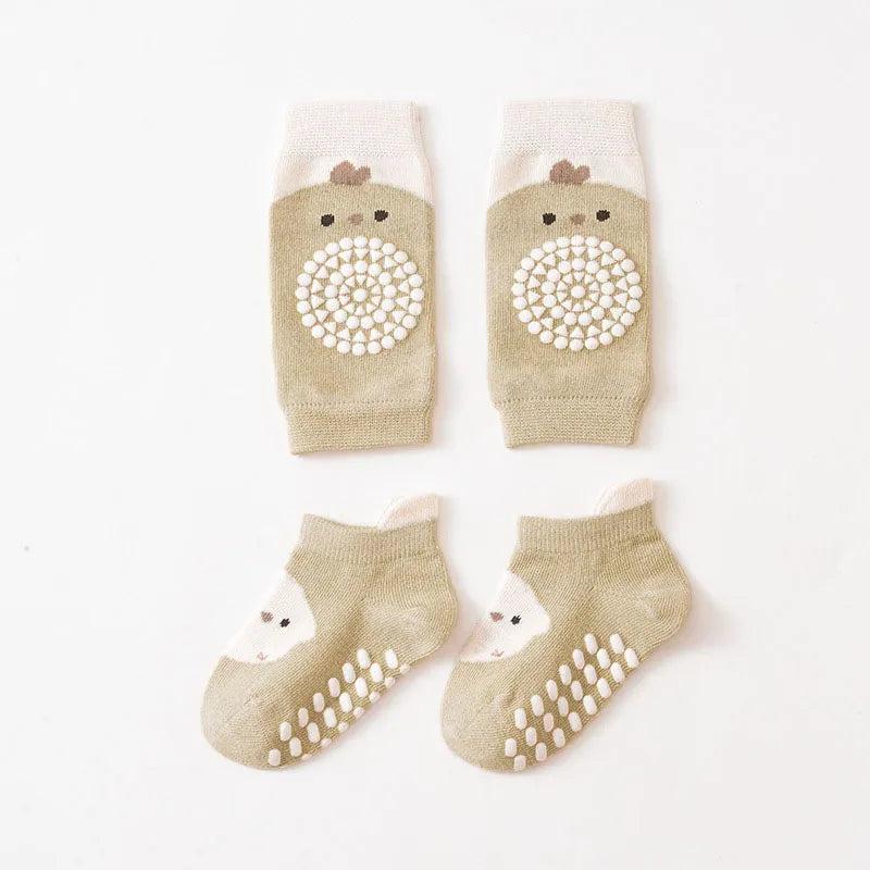 1 Set Socks and Kneepads Baby Non-Slip Socks Cute Cartoon Pattern Children Boys Girls Kids Toddler Floor Socks Kneepads