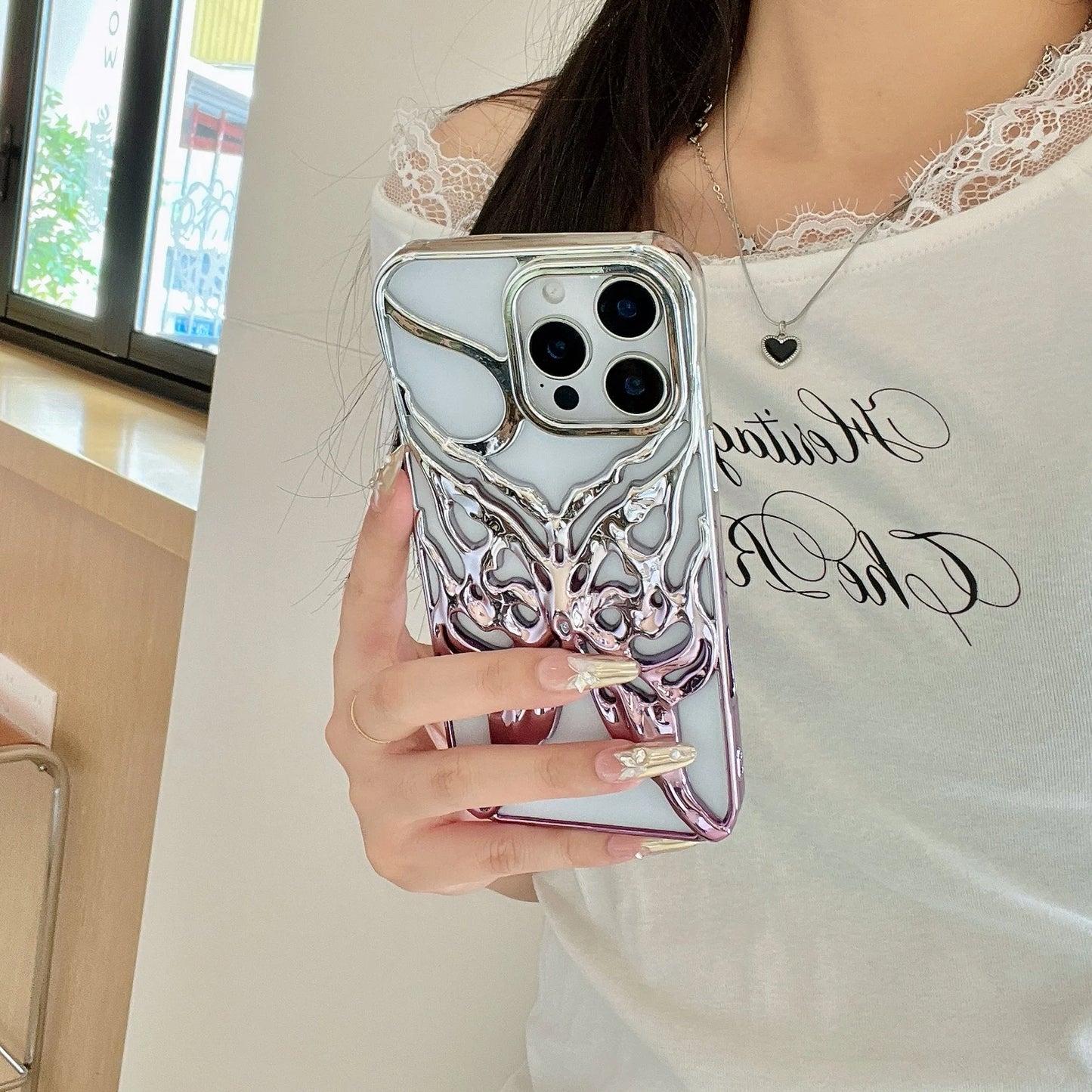 Plating Butterfly Hollow Out Gradient Color Soft Phone Case for iPhone 11 12 13 14 15 16 Pro Max Heat Dissipation Cooling Cover